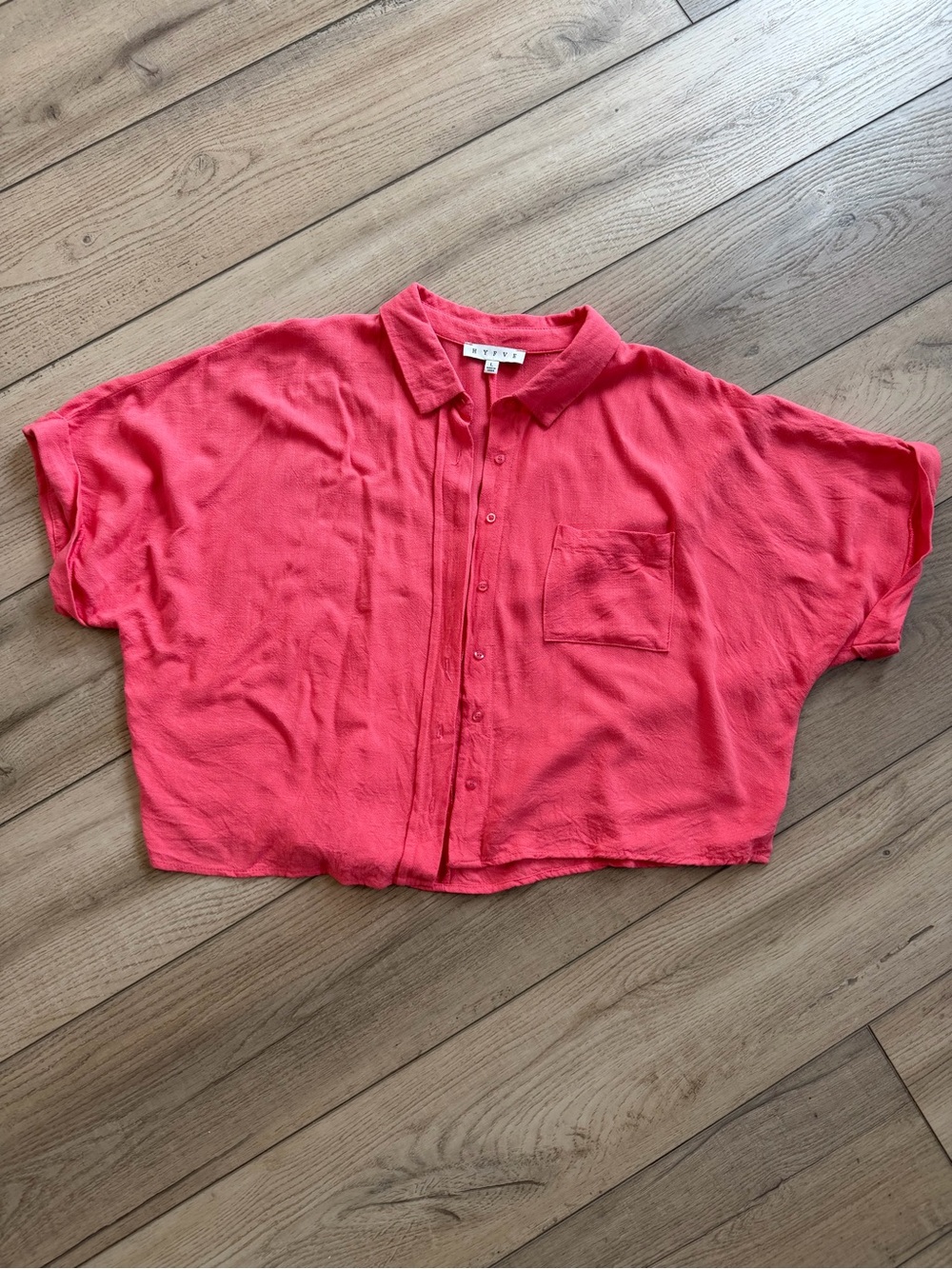 HYFVE Coral Pink Boxy Button-Up Crop Shirt